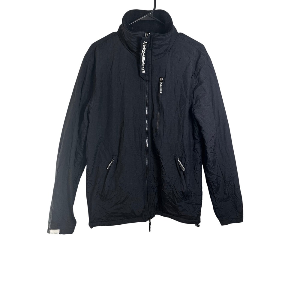 Superdry The Windhiker Jacket Mens Sz M Black Fleece Lined Technical Windbreaker